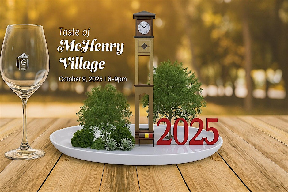 Taste of Mchenry 2025 banner with clock tower